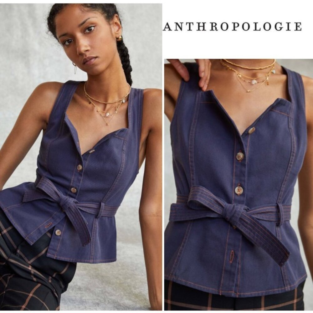 Anthropologie Belted Buttondown Tank